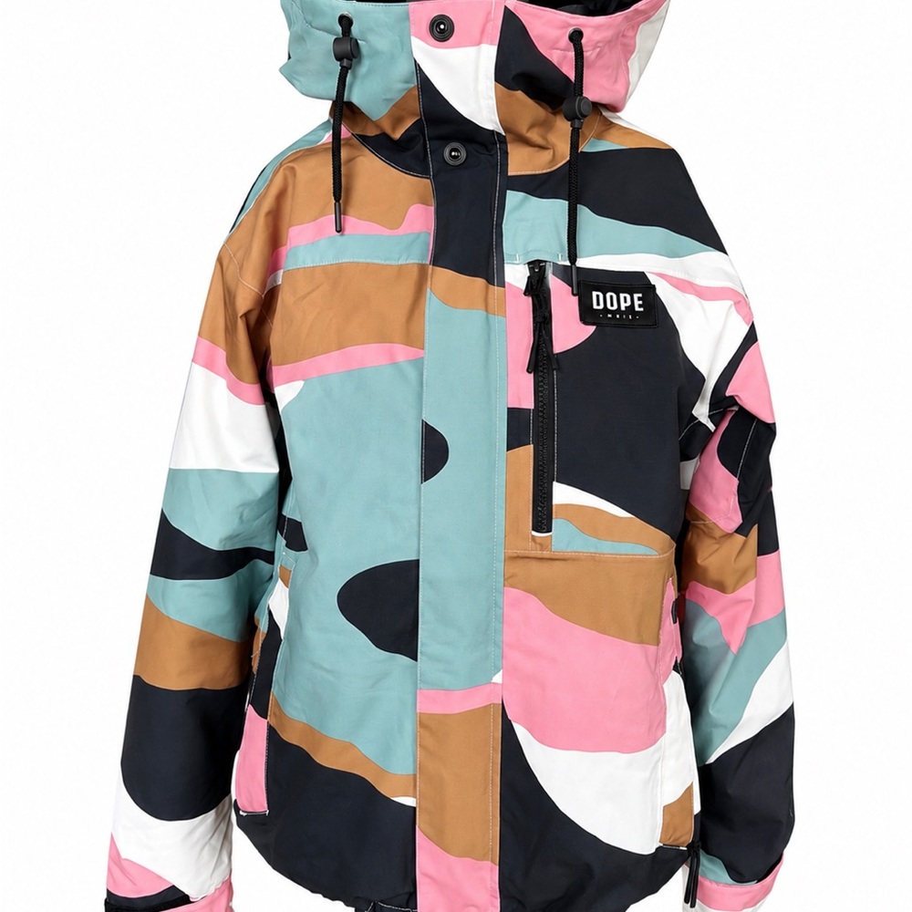 DOPE Pink, Black & Teal Colorblock Hooded Jacket with Matching Face Mask